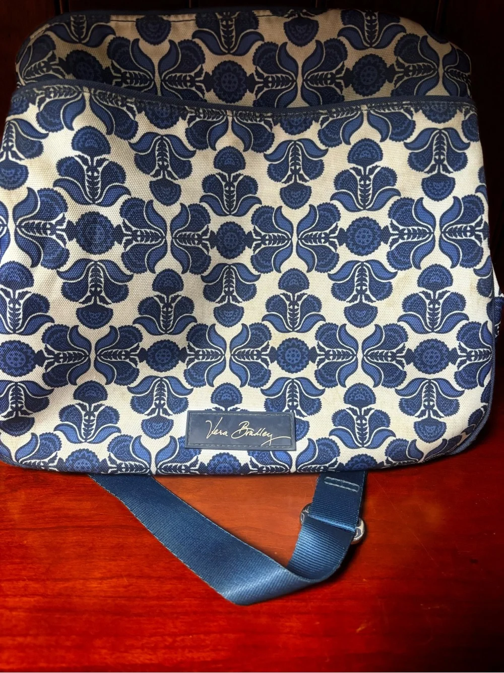 Vera Bradley Cobalt Tile Blue & White Handbag Shoulder Bag Adjustable Strap EUC